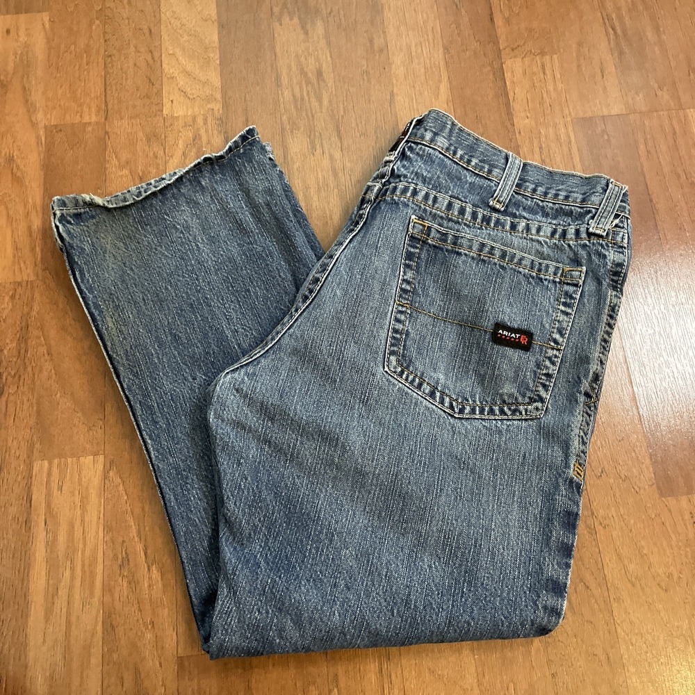 Ariat FR M4 Relaxed Boot Cut Jeans Mens 38x30 Blue Dark Wash Cat 2
